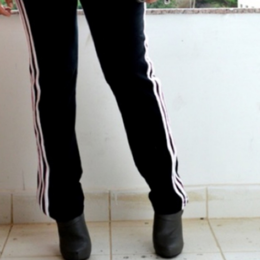 NWOT Adidas 3 Stripe's Black And White Pants Straight Leg